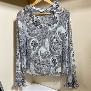 St John Sheer Ruffle Long Sleeve Silk Top